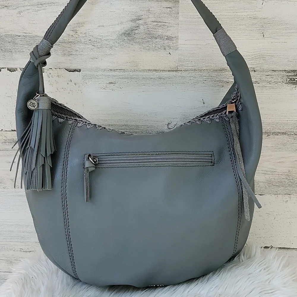 The Sak Grey Leather Hobo Bag with Tassel